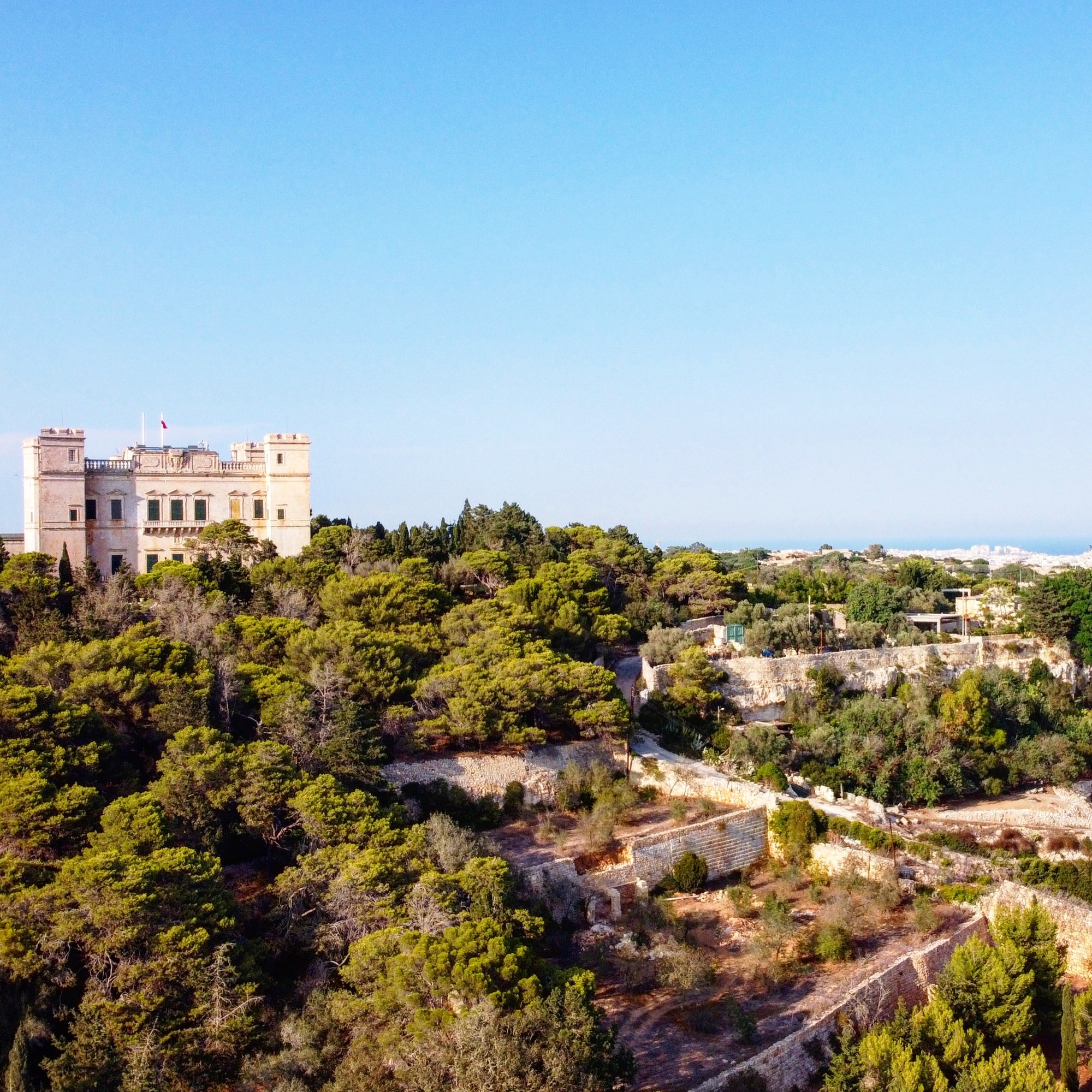 Aerial view of Buskett woodland and Verdala Palace