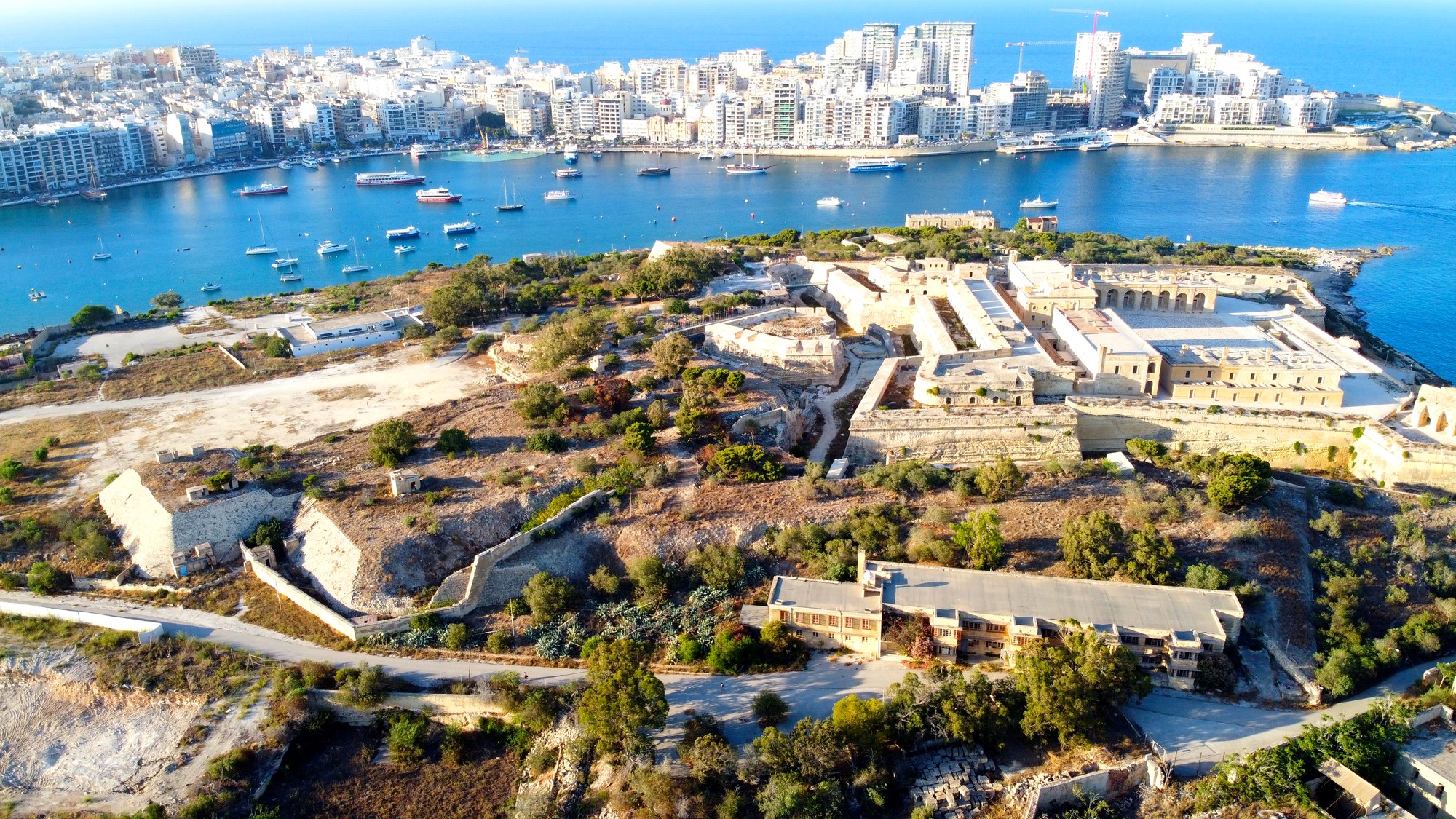 Aerial view of Manoel Island and the Sliema waterfront