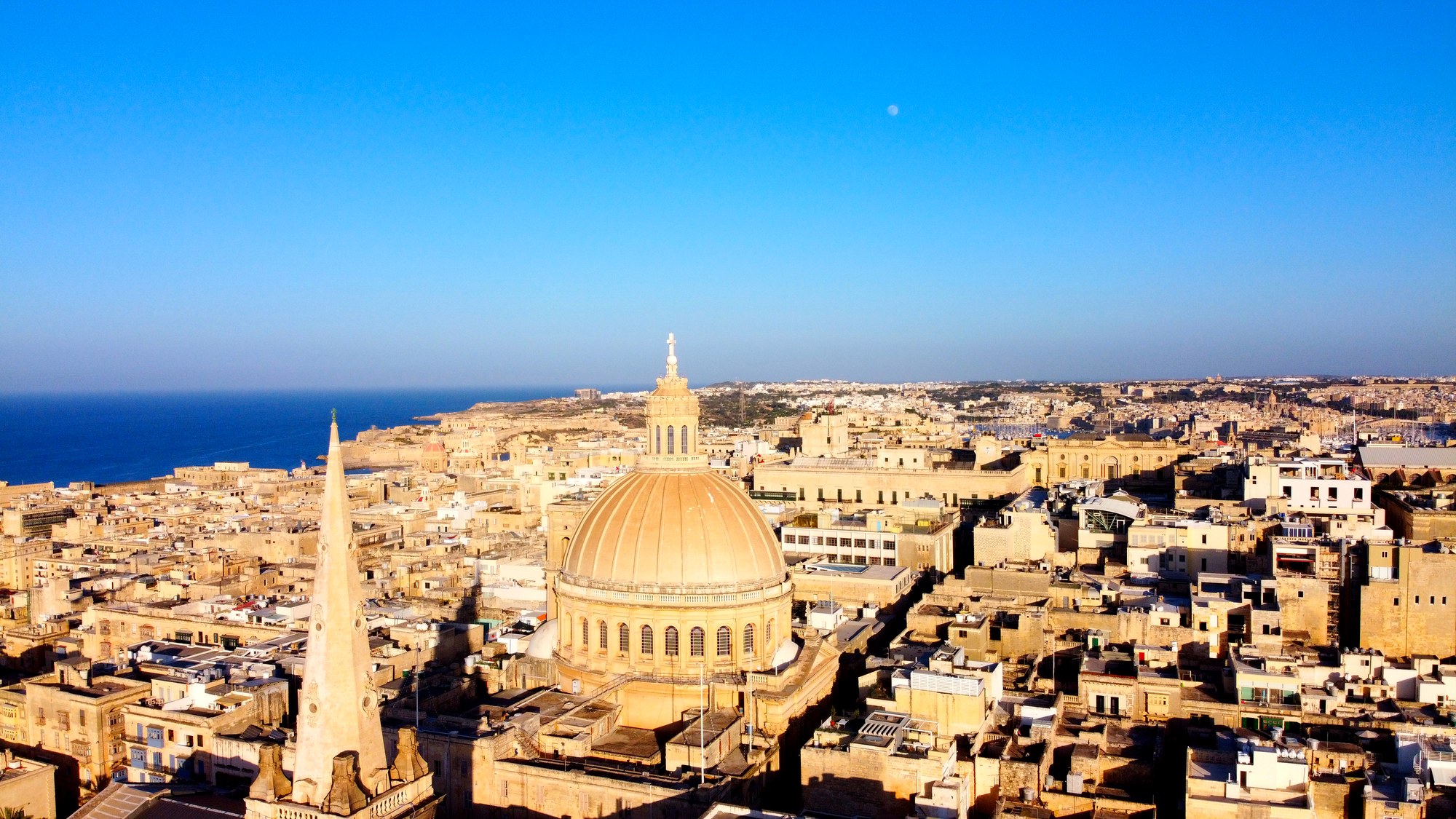 Aerial panorama across Valletta and its domed skyline