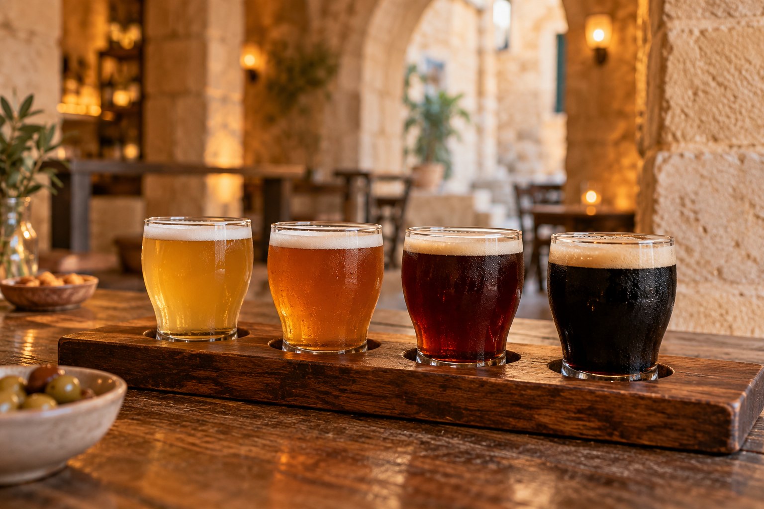 A tasting flight of craft beers