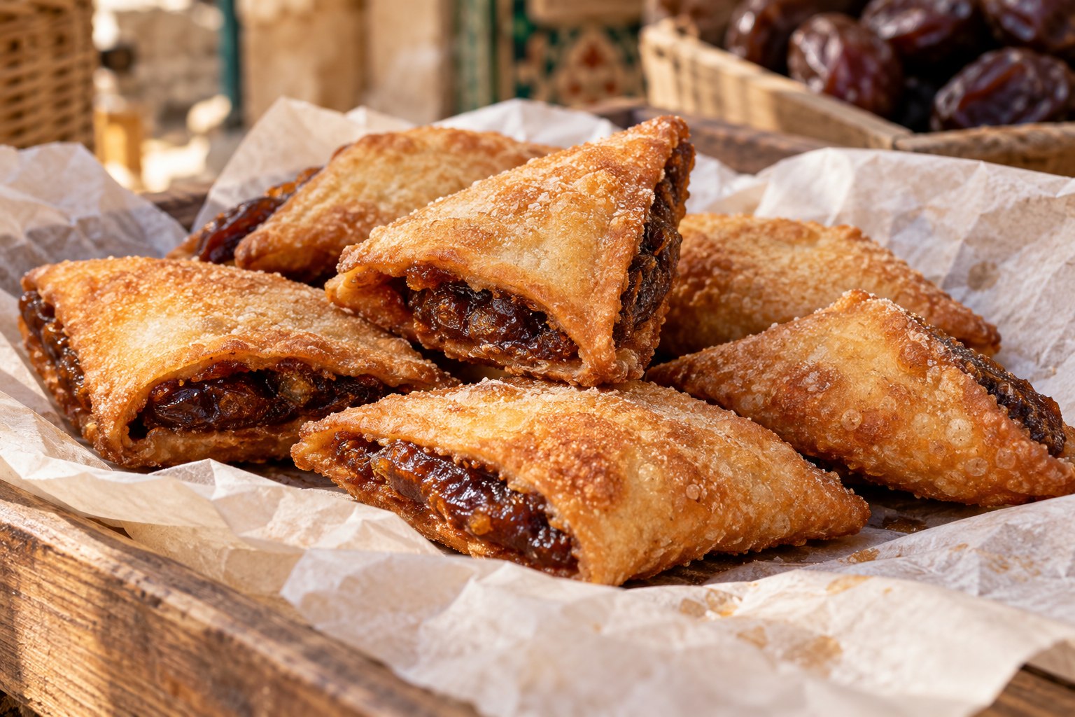 Freshly fried Maltese imqaret date pastries