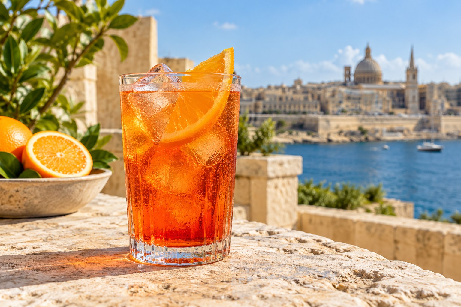 An amber bittersweet orange drink served with ice